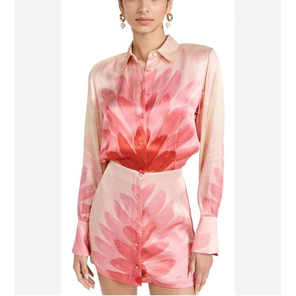 Alexis Vento Dress in Red Feather Revolve Size Medium NWOT Satin Mini Shirtdress - Picture 7 of 14